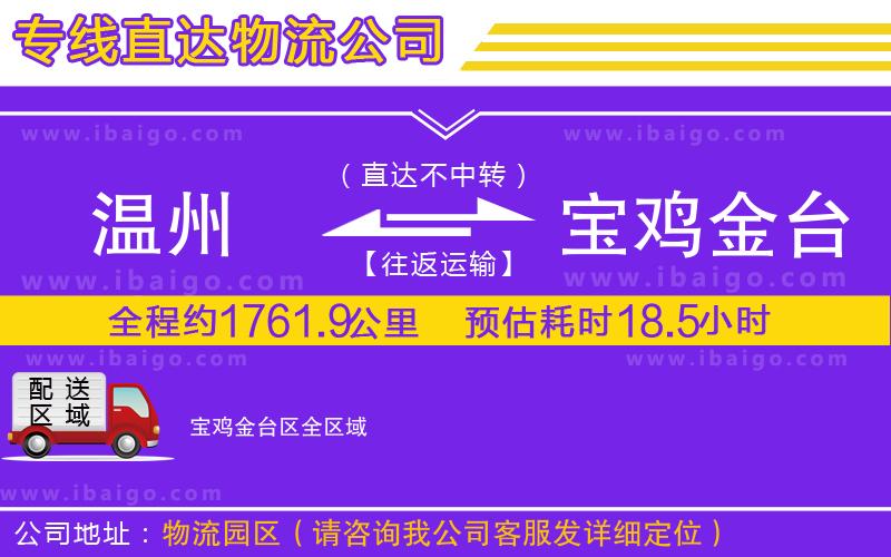 溫州到寶雞金臺區物流